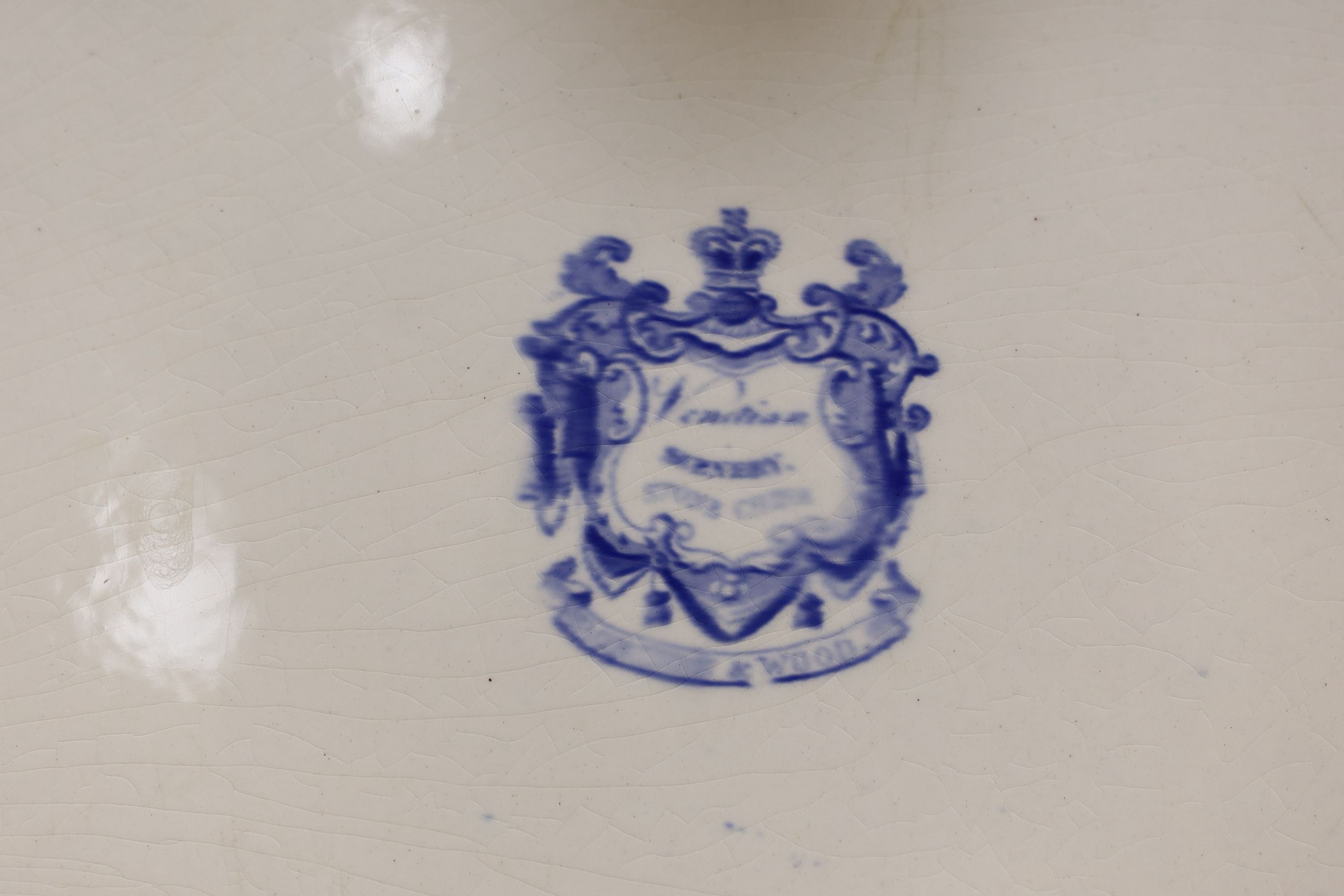 A large Victorian blue-printed stone china meat plate depicting 'Venetian scenery' - 54cm long